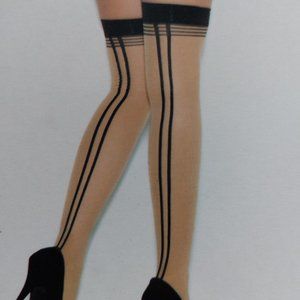 Sheer Multiple Striped Thigh Hi Double Back Seam